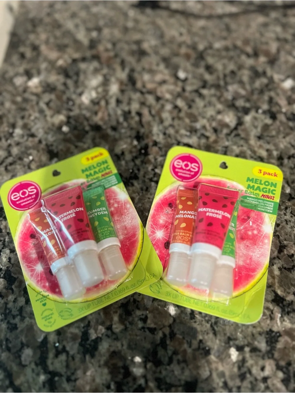 2 Pack Eos Melon Magic 3-Pack Mini Lip Balm Tubes - Pink & Green